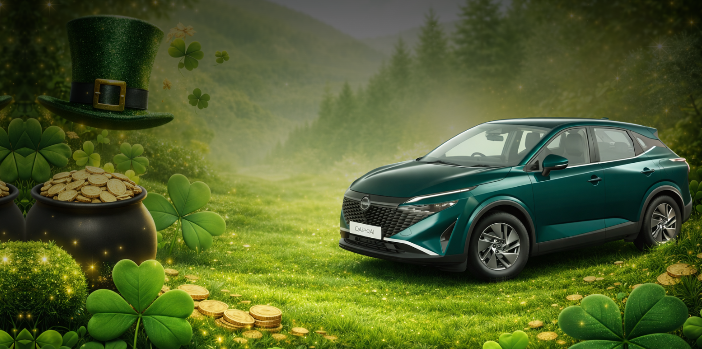 Este mes Nissan Qashqai: <br>Por San Patricio, <strong>la suerte se conduce</strong><span class="d-block">Aprovecha el verde que te trae suerte… ¡y cuota fija!</span>
            <span class="from d-block">Desde 353 €/mes</br><span class="IVA">(Con IVA incluido)</span>
