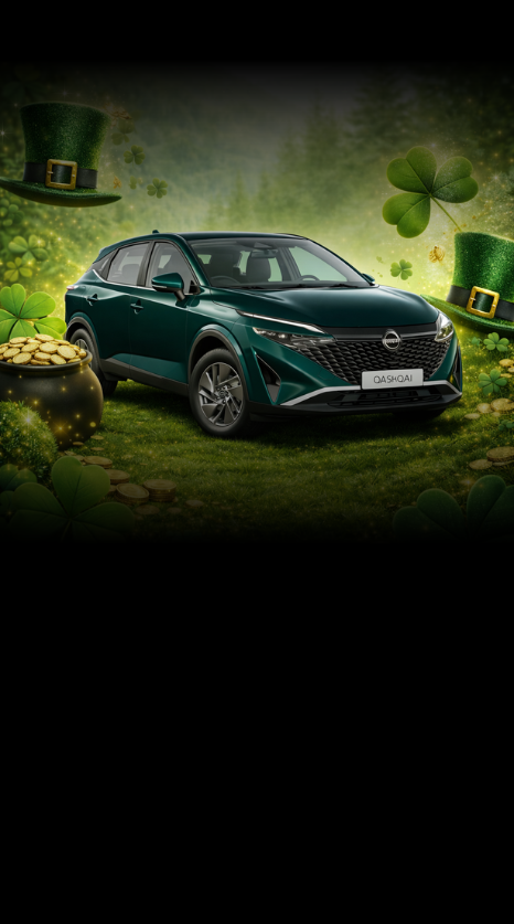 Este mes Nissan Qashqai: <br>Por San Patricio, <strong>la suerte se conduce</strong><span class="d-block">Aprovecha el verde que te trae suerte… ¡y cuota fija!</span>
            <span class="from d-block">Desde 353 €/mes</br><span class="IVA">(Con IVA incluido)</span>